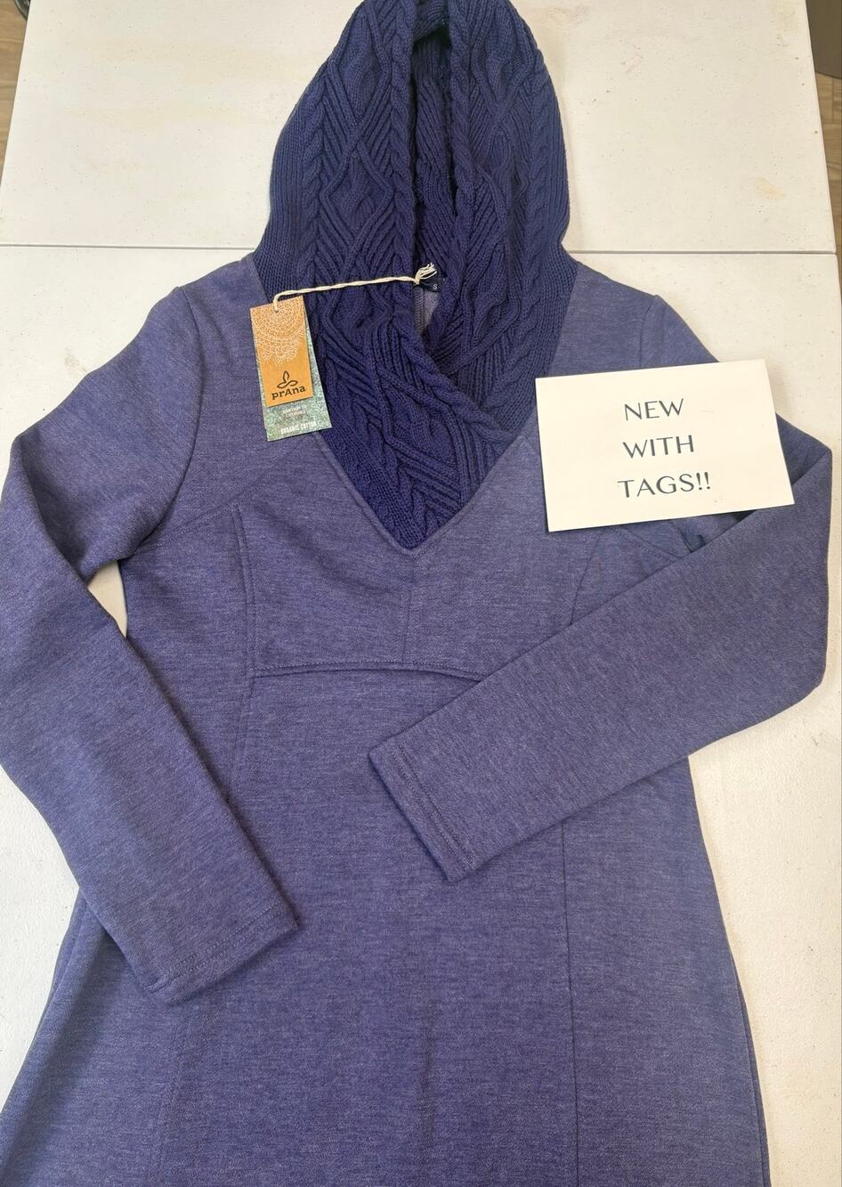 NEW! prAna Purple Fleece Maud Dress with Cable-knit Hood - Small